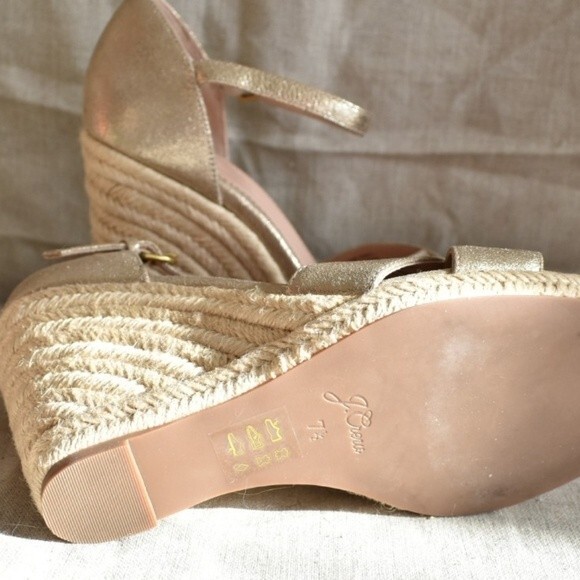 J. Crew Metallic Champagne Lt. Gold Leather Platform Espadrille Size 7.5 - Picture 10 of 11